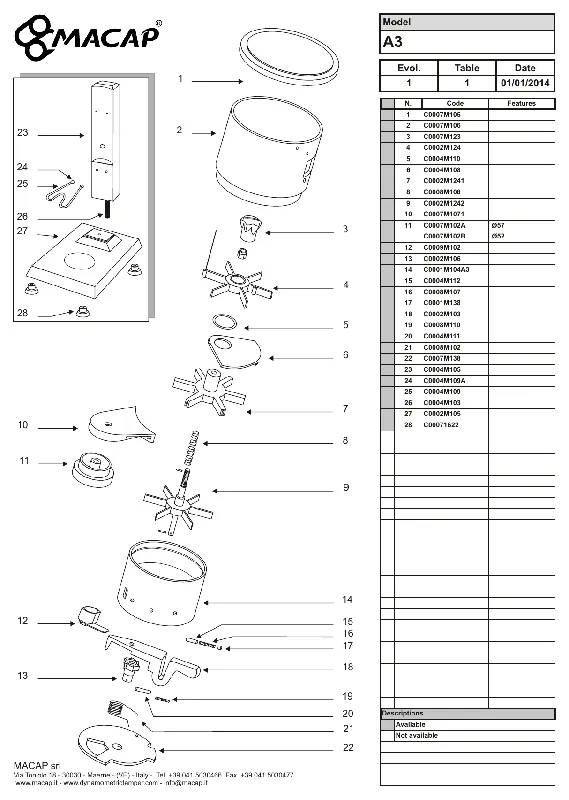 Macap øvre doseringsskive - reservedel OEM-nummer C0002M124