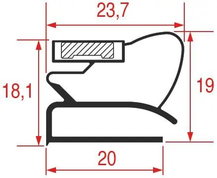 Dørpakning 1870 x 580 mm for kjøleromsdør skrudd pakning med magnetisk list