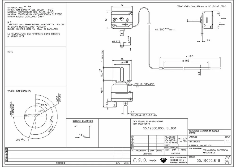EGO Termostat 1-fas 50 til 320 °C