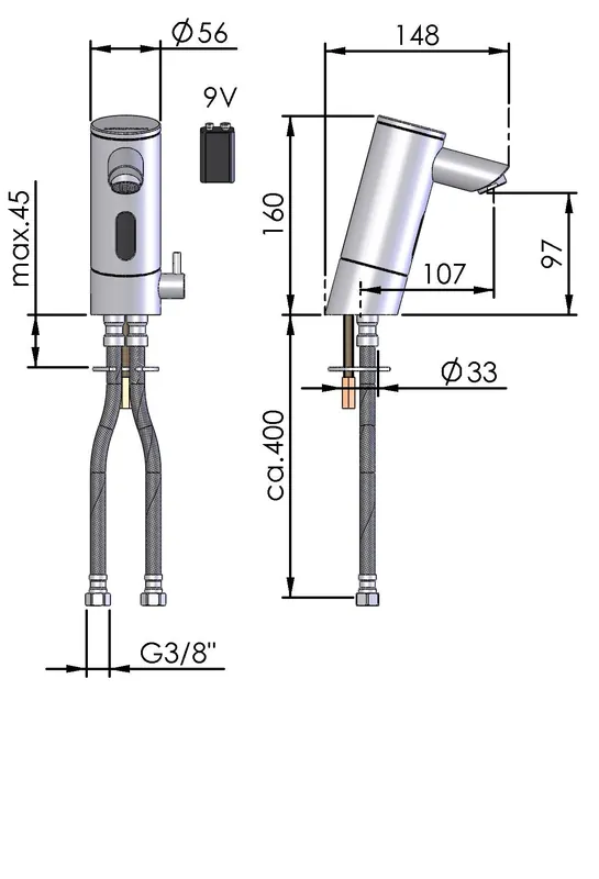 Blandebatteri med sensor 9 volt batteri Echtermann proffkraner