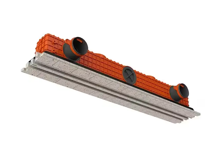 Frameless slot ventilation diffuser ERGOVENT LINEO-PRO CONDI-125 connected (PVC plenum / 2*125 mm duct conection / 2 slots x 1050 mm x 20 mm)