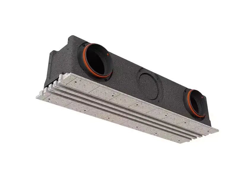 Frameless slot ventilation diffuser ERGOVENT LINEO-PRO CONDI-160 (thermally insulated EPP plenum / 160 mm duct conections / 3 slots x 1000 mm x 20 mm)