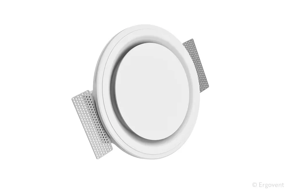 Gypsum frameless ventilation diffuser ERGOVENT RONDO-125 COANDA / round shape / duct connection 125 mm (5″)