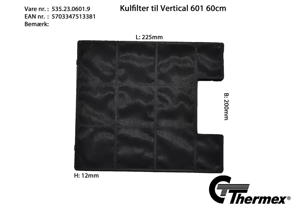 Kulfilter t/Vertical 601 60 cm – 200×225 mm