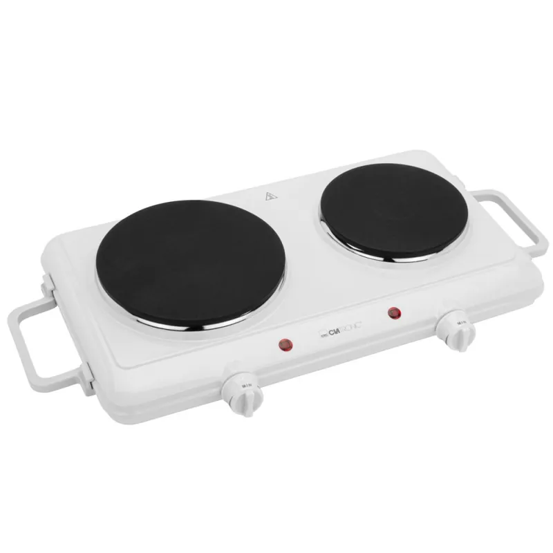 Clatronic DKP 3583 dobbelkokeplate, hvit, massive kokeplater, 2 soner