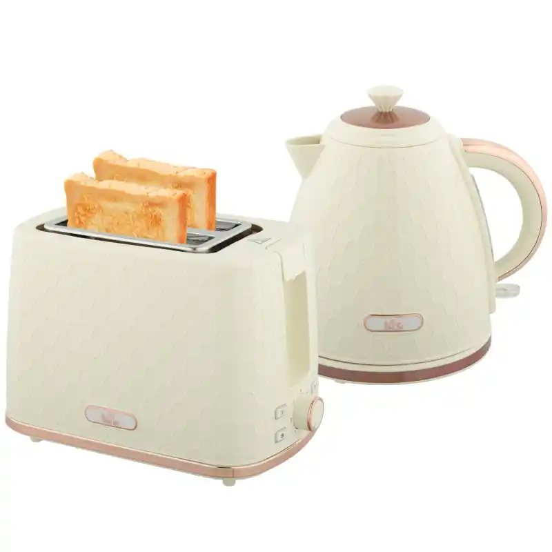 HOMCOM 1.7L 3000W Kjaptkokende vannkoker & 2 Brødrister og vannkoker sett, med automatisk utkobling, bruningskontroll, beige
