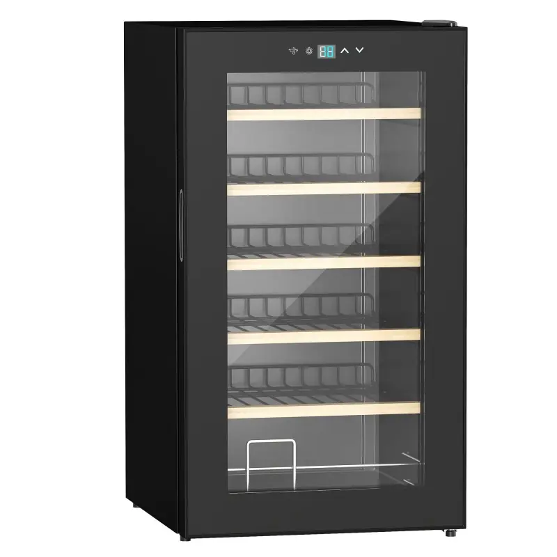 HOMCOM 24 Vinflaske kjøleskap, 65 Liter kapasitet, 43cm frittstående vinkjøler med glassdør, LED-lys, digital touch