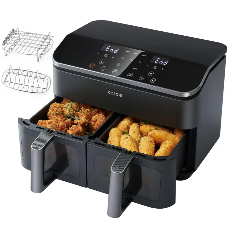 Cosori Dual Basket Chef Edition Double 8.5 L Frittstående 1750 W Varmluftsfrityr Svart, Sølv