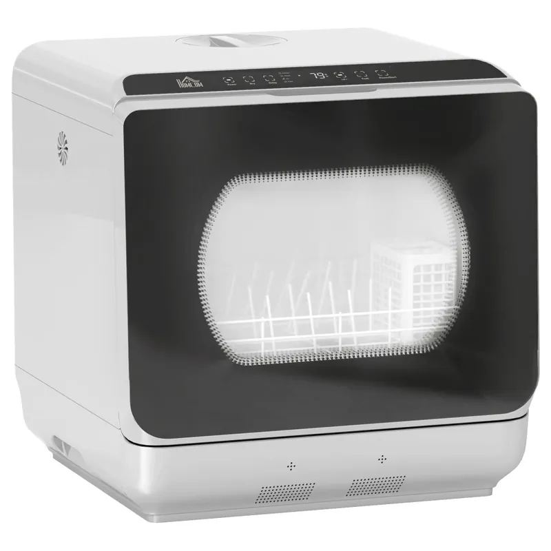 HOMCOM Oppvaskmaskin for benkeplate med innebygd 6L vanntank, mini benkeplate oppvaskmaskin med 6 programmer, 4 kuverter, sølvfa