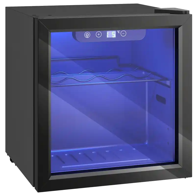 HOMCOM 12 Flaskevin kjøler, 36 Liter kapasitet, 4-16°C Under Counter Drinks Beer Wine Fridge med glassdør, LED-lys, svart