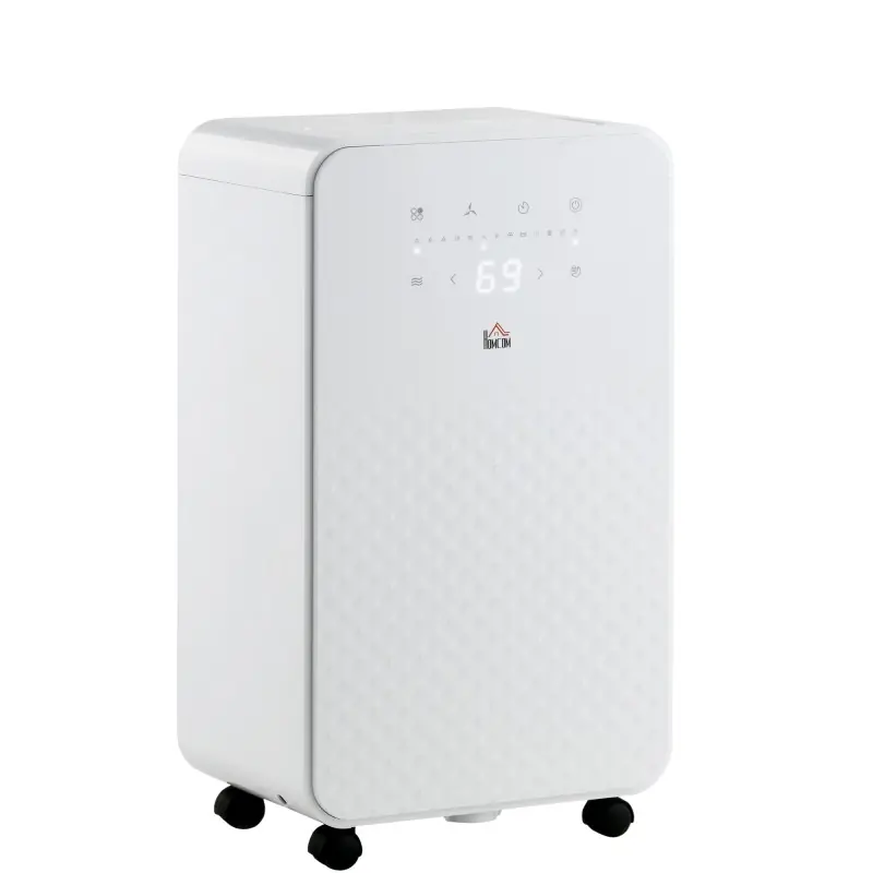HOMCOM 2000mL bærbar avfukter med luftrenser, 24H Tidsur, 5 Moduser, 12L/Dag, for hjemmevask, hvit