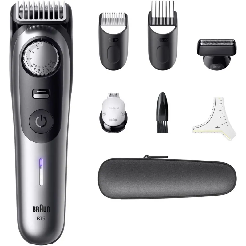 Braun BeardTrimmer 9 BT9520 skjeggtrimmer batteri 52 2 cm våt og tørr svart, grå