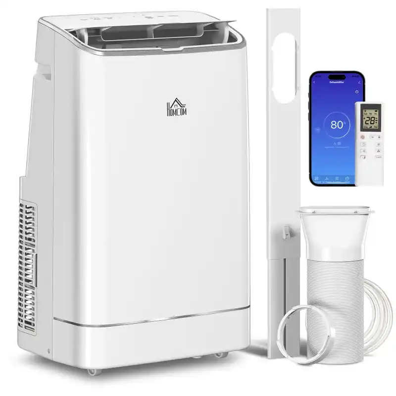 HOMCOM 14000 BTU bærbar luftkondisjonering, 35m², Smart Home WiFi, med avfukter, vifte, 24H Timer, vinduskit, hvit