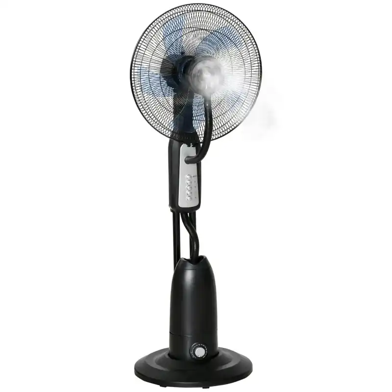 HOMCOM Spray Misting Fan, Gulvvifte med Vannspray, 70° Oscillasjon, Vippbart Hode, 3 Hastigheter, 2.8L Vanntank, Svart