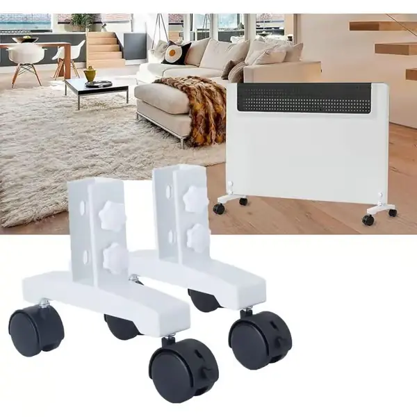Sett med 2 føtter til infrarød radiator. Slitesterk aluminium. Justerbar støtte med hjul. Kompatibel med radiatorer opptil 6 cm tykke.