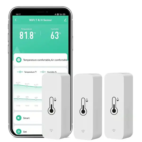 3-pakning WiFi temperatur- og fuktighetssensor Trådløs monitor med appvarsling, gratis datalagring