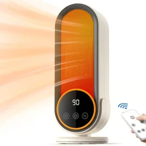 Elektrisk varmeovn, energieffektiv bærbar varmeovn med justerbar termostat, 1200W hurtigvarmende keramisk teknologi, fjernkontroll, hvit, 8x32CM