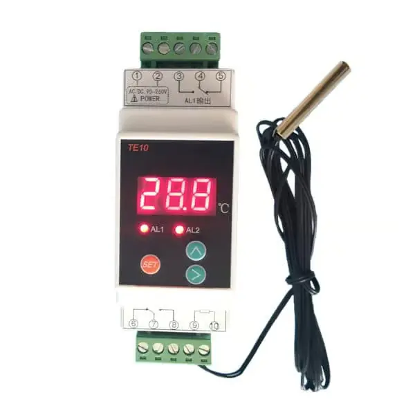 2-veis reléutgang temperaturalarmkontroller Din-skinne termostat med sensor