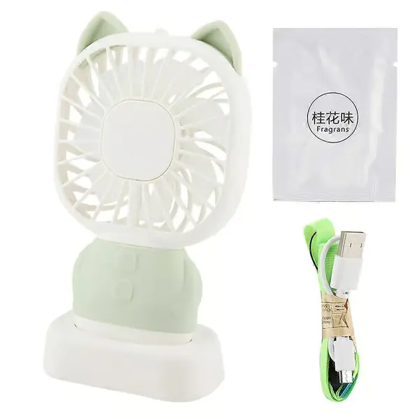 1 stk Mini Håndholdt Skrivebordsvifte Aromaterapi Nattlampe USB Bærbare Kontorvifter (Grønn)