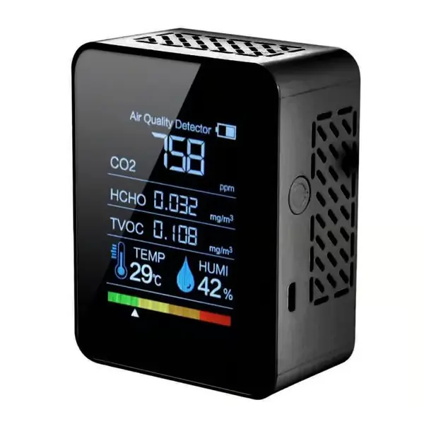 Kompakt CO2-detektor - 5 i 1 - CO2·TVOC·HCHO - Temperatur og fuktighet