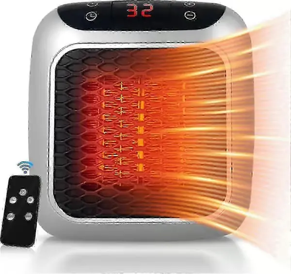 Bærbar 800W keramisk plugg-inn varmeovn, mini elektrisk vifteovn med fjernkontroll, 12 timers timer, LED-display, 2 varmeinnstillinger