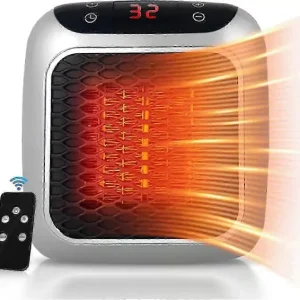 Bærbar keramisk varmeovn 800W med fjernkontroll, 12 timers timer og LED-display [JUN]