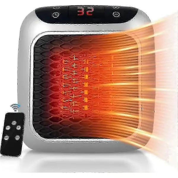 800W Keramisk Plug-in Element, Bærbar Elektrisk Vifteovn med Fjernkontroll, 12H Timer LED-Display