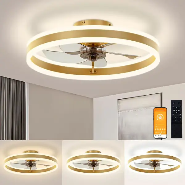 40 cm bladløs takvifte med LED-lys 3000K-6500K, fjernkontroll og 360° luftsirkulasjon Gold
