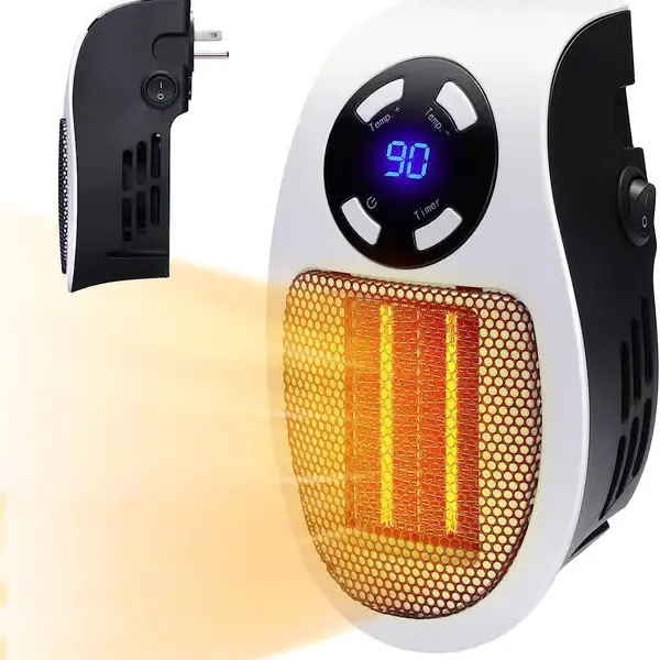 Mini keramisk varmeovn 500W - Mini vifteovn med fjernkontroll - Timer 1 til 12 timer - Termostat 15° til 30° - stikkontakt