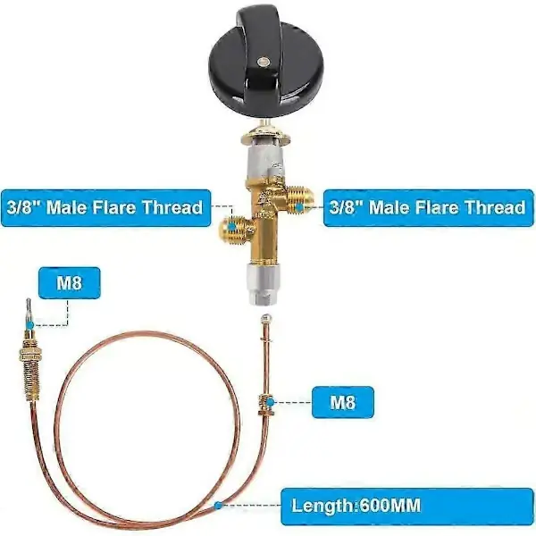 Propan Peis Flammesvikt Kontrollventilsett Med 600mm Termoelement Metall Erstatning for Gasspeis Som Vist As Shown