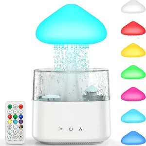Vann Drypp Sopp Luftfukter Med Fjernkontroll, 7 Farger Stemningslys, Regndråpe Design for Soverom, Uten Bluetooth [Plug-in Modell]
