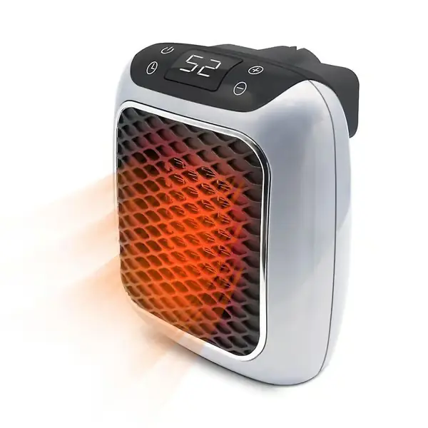 Minivifteovn, Vifteovn Stikkontakt, Stikkontaktvarmer, Vifteovn, 800 Watt, Fjernkontroll US-plugg Gray Black
