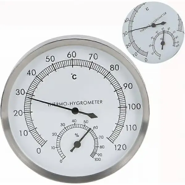 Saunatermometer, 2-i-1 badstue i rustfritt stål, badstue tilbehør, termometer hygrometer, termo-hygro LGL