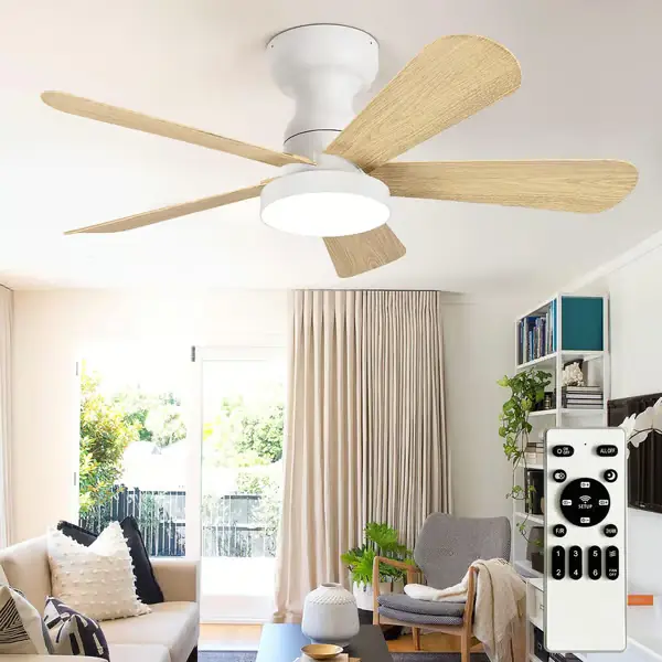 71/85/105 cm takvifte med lys, fjernkontroll, 6-trinns reversibel DC-motor, 3CCT dimbar LED Wood 85cm
