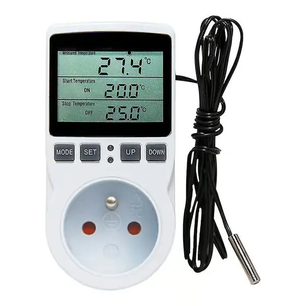 Digital temperaturregulator Stikkontakt EU-plugg Termostat med timer Sensorsonde Varme Kjøling FR