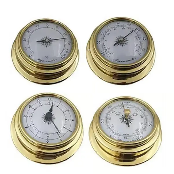 Styck Båt Barometer Klokke Termometer Hygrometer Værstasjon Sett Veggmontering Type Messing for C-LP-