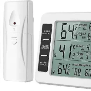 Kjøleskapstermometer, trådløst kjøleskapstermometer med 2 sensorer, lydalarm, min/maks, innendørs{F3}
