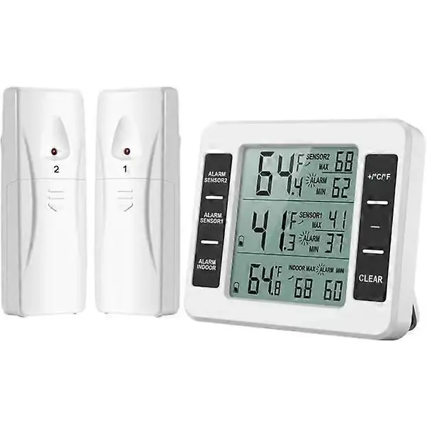 Kjøleskap/fryser-termometer, trådløst kjøleskapstermometer med 2 sensorer