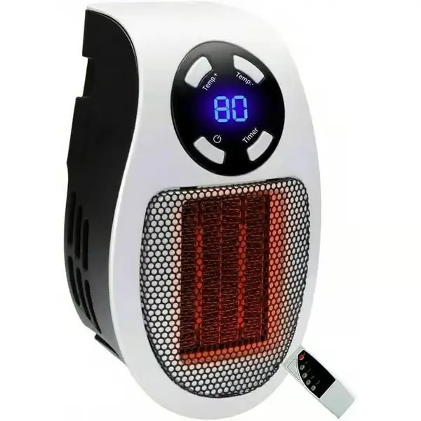 500 watt blåsekeramisk minivarmer for stikkontakt med termostat og timer, for skrivebord, soverom, White