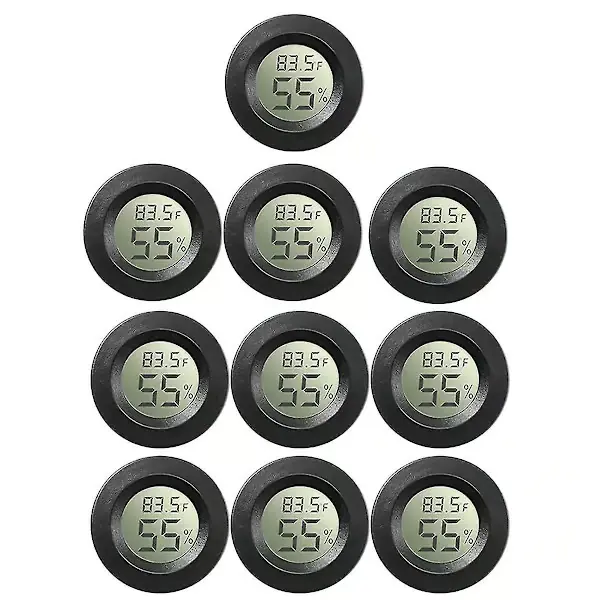 10-pakning Mini Hygrometer Termometer Måler Digital LCD-skjerm For Drivhus Barnerom Reptil Inkubator Svart