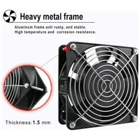Høytemperatur aksialvifte 120 x 120 x 38 mm. Stillegående drift for ovner og peiser. 30 % energibesparelse. Holdbare kabler.
