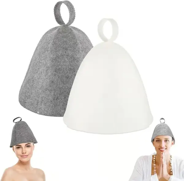 2-paknings badstuehatter, originale badstue-tilbehør i ullfilt, komfortable og pustende 100 % naturlige filthatter i grått og hvitt