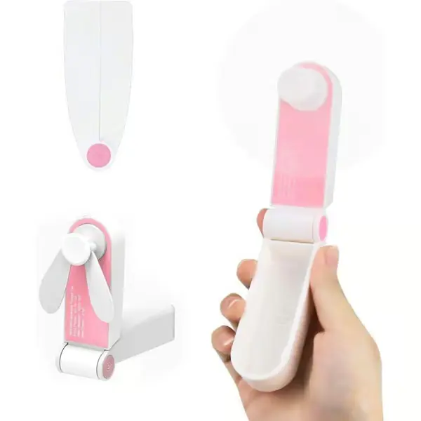 Mini bærbar lommevifte. Med USB-port. Oppladbar. To hastigheter. Rosa. Liten bærbar vifte.