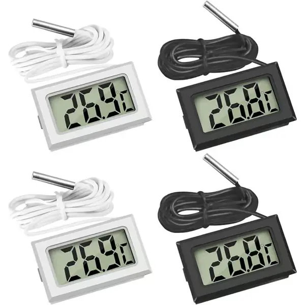 Mini digitalt LCD-termometer med temperaturprobesensor for kjøleskap, frysere og akvarier (2x svart, 2x hvit)