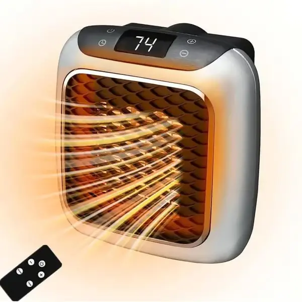 Mini smart veggmontert elektrisk varmeovn, 800W, bærbar, med justerbar termostat og timer, LED-skjerm