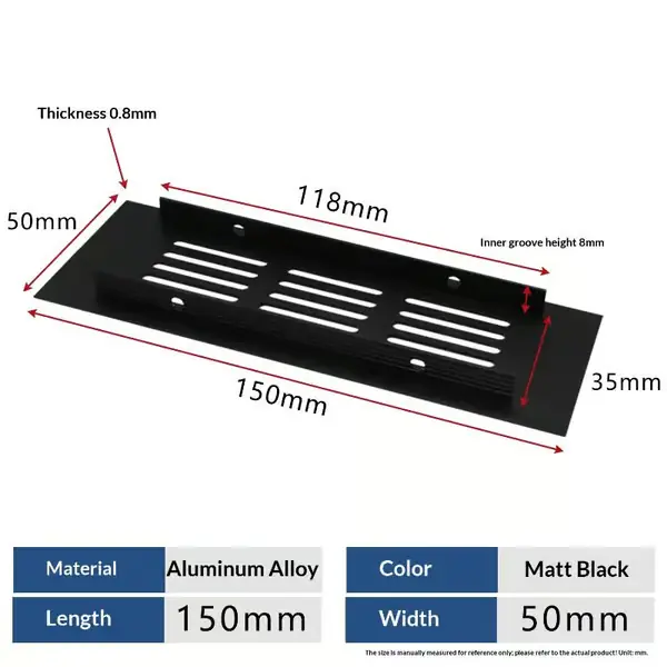 1 stk. husholdningsventilrist veggventilasjonsskap 50x150mm Black
