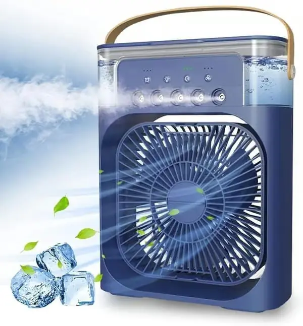 Mini klimaanleggvifte – Bordvifte med 3 hastigheter, 3 spraymoduser, LED-lys og timer, USB-kjøler for hjemmet