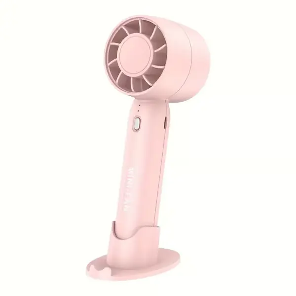 Vifte - Mini Håndholdt, USB-lading, 3 Justerbare Hastigheter, Med Base Stativ (Rosa)