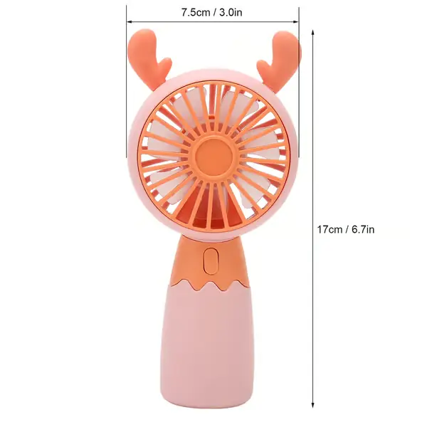 Håndholdt vifte med hjorteøre-stil, USB-lading, ergonomisk, 300 mAh batteri, ergonomisk mini bærbar vifte for hjem, reise, kontor, rosa