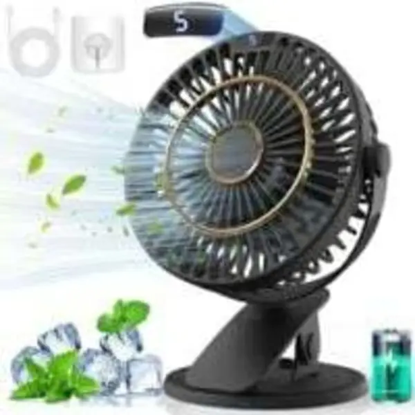 Mini USB oppladbar vifte, 5 viftehastigheter, 720° rotasjon, LCD-skjerm, ultrastille - svart